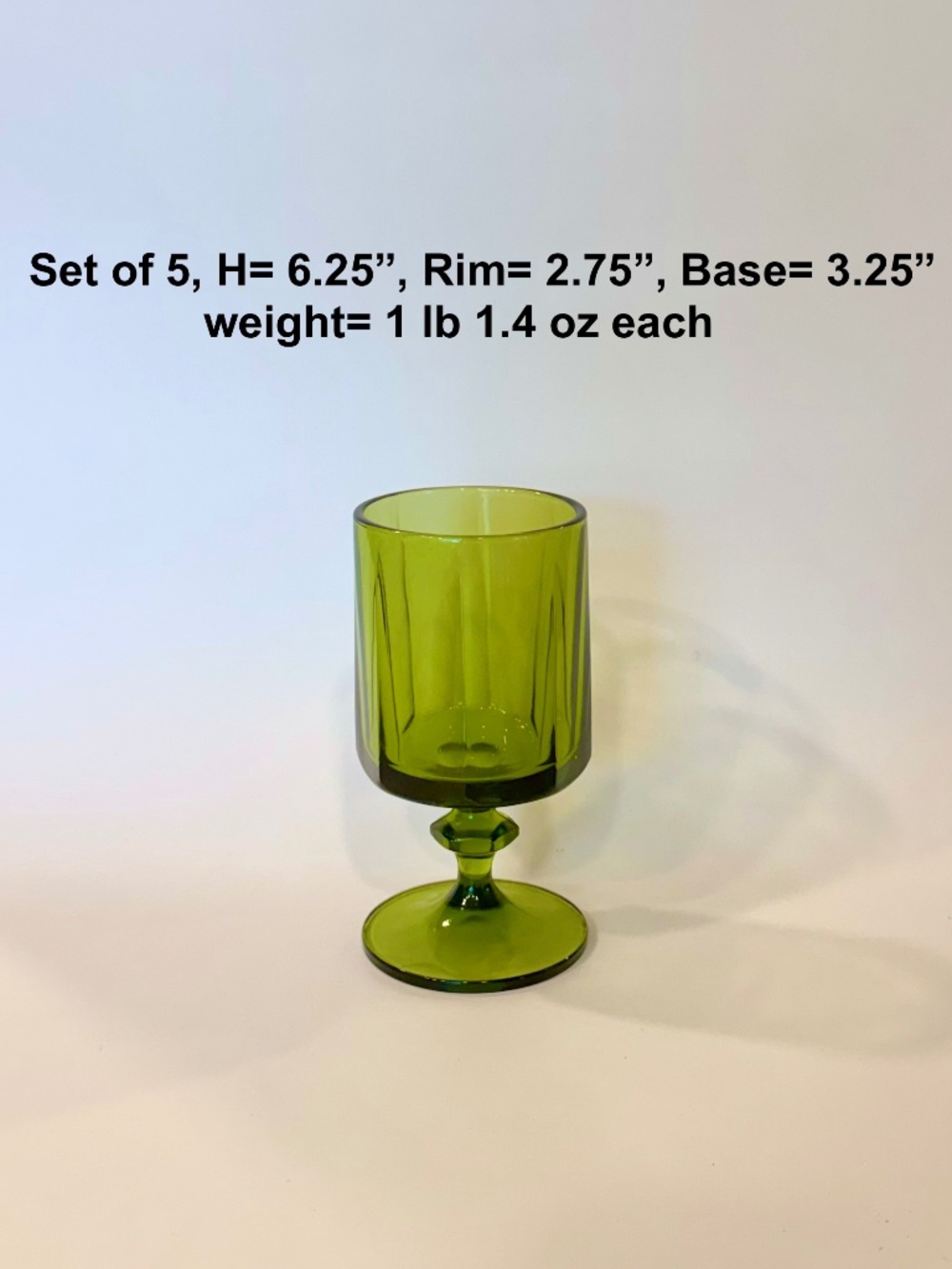 Vintage MCM Indiana Glass Colony Nouveau Green Water Goblets - Set of 5